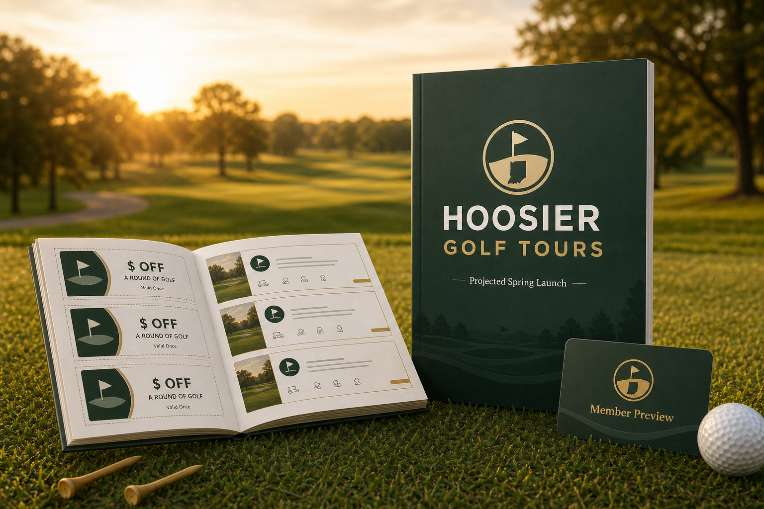 Hoosier Golf Tours pre-launch book mockup